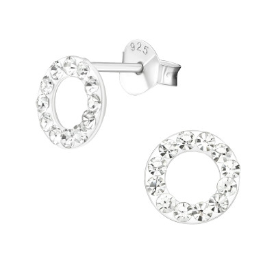 Children's Silver Round Ear Studs with Crystal