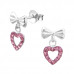 Children's Silver Bow with Hanging Heart Ear Studs with Crystal