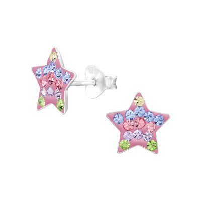 Star Children's Sterling Silver Ear Studs with Crystal