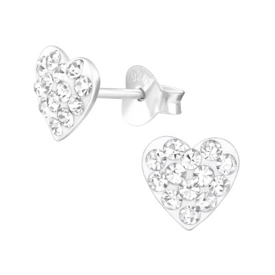 Children's Silver Heart Ear Studs with Crystal