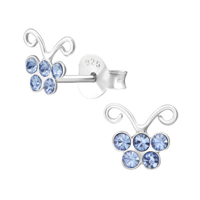 Children's Silver Butterfly Ear Studs with Crystal