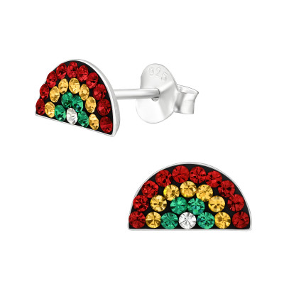 Children's Silver Semicircle Ear Studs with Crystal