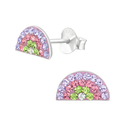 Children's Silver Semicircle Ear Studs with Crystal