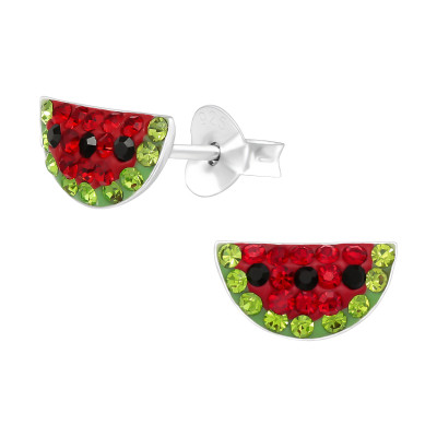 Children's Silver Watermelon Ear Studs with Crystal