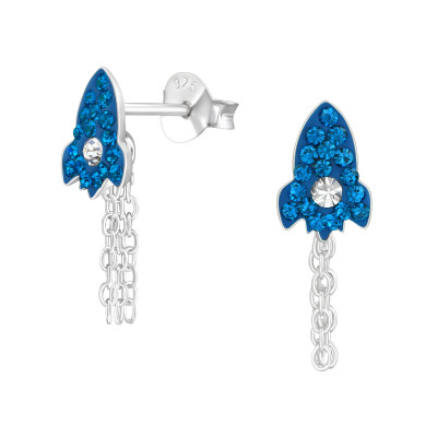 Children's Silver Rocket Ear Studs with Crystal