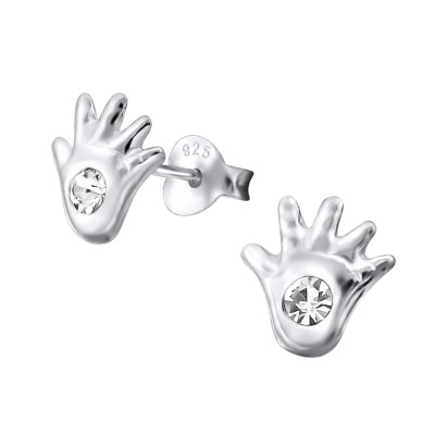 Children's Silver Hand Ear Studs with Crystal