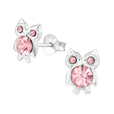 Children's Silver Owl Ear Studs with Crystal