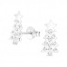 Children's Silver Christmas Tree Ear Studs with Crystal