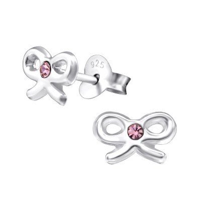 Children's Silver Bow Ear Studs with Crystal