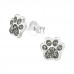 Children's Silver Paw Print Ear Studs with Crystal