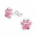 Children's Silver Paw Print Ear Studs with Crystal