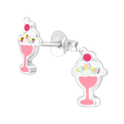 Children's Silver Ice Cream Ear Studs with Crystal and Epoxy