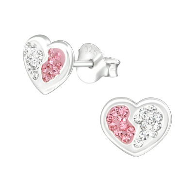 Children's Silver Heart Ear Studs with Crystal