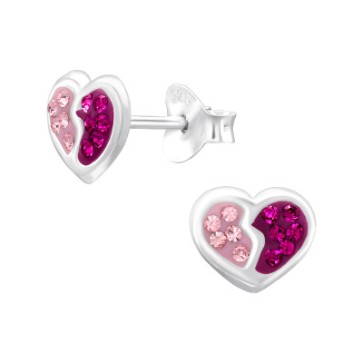 Children's Silver Heart Ear Studs with Crystal