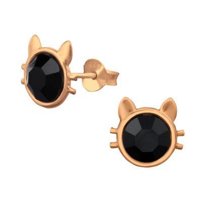 Children's Silver Cat Ear Studs with Crystal