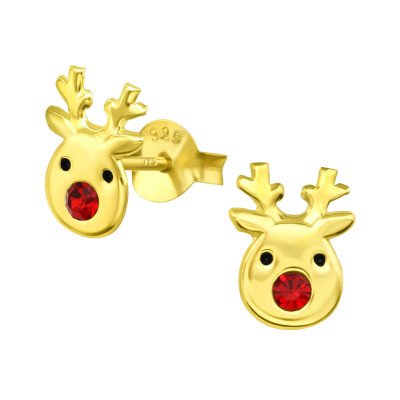 Children's Silver Reindeer Ear Studs with Crystal and Epoxy