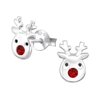 Children's Silver Reindeer Ear Studs with Crystal