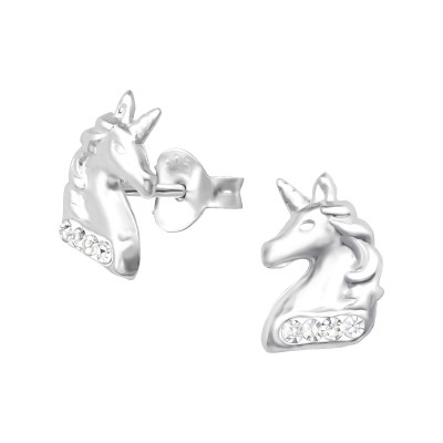 Children's Silver Unicorn Ear Studs with Crystal