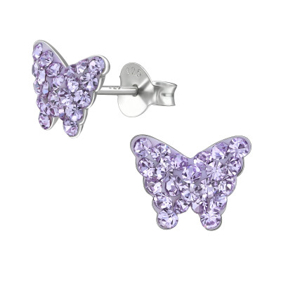 Children's Silver Butterfly Ear Studs with Crystal