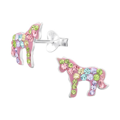 Children's Silver Unicorn Ear Studs with Crystal