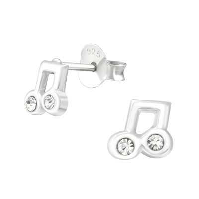 Children's Silver Music Note Ear Studs with Crystal