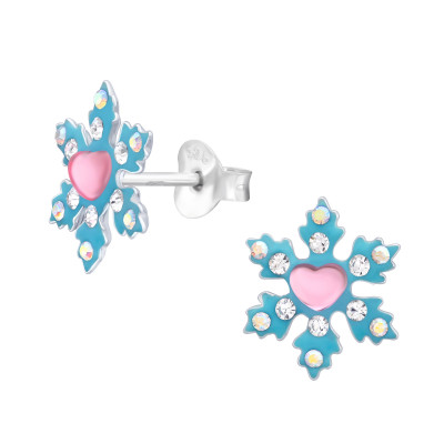 Children's Silver Snowflake Ear Studs with Crystal and Plastic