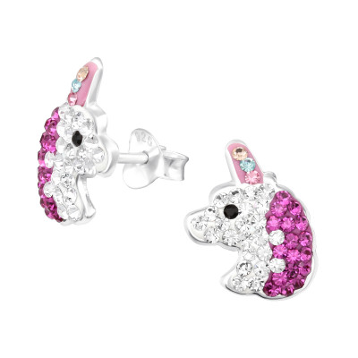 Children's Silver Unicorn Ear Studs with Crystal