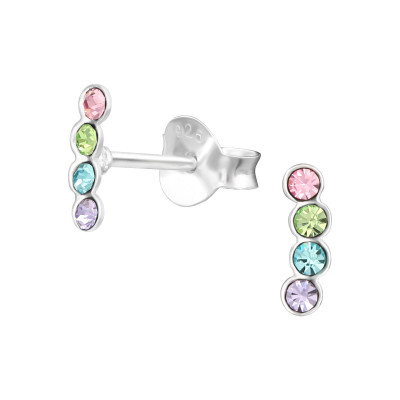 Children's Silver Geometric Ear Studs with Crystal