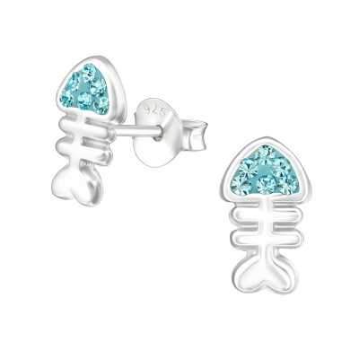 Children's Silver Fishbone Ear Studs with Crystal