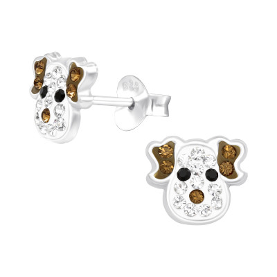 Children's Silver Dog Ear Studs with Crystal