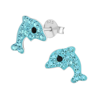 Children's Silver Dolphin Ear Studs with Crystal