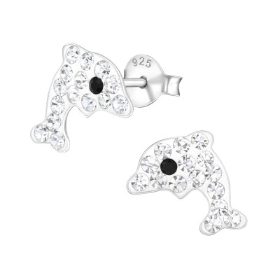 Children's Silver Dolphin Ear Studs with Crystal