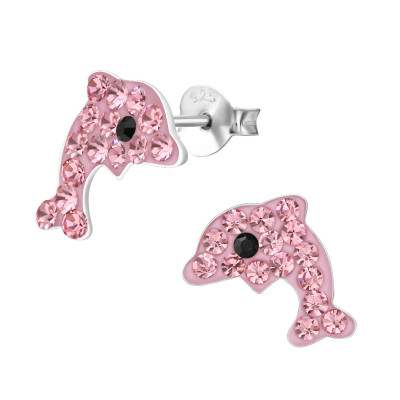 Children's Silver Dolphin Ear Studs with Crystal