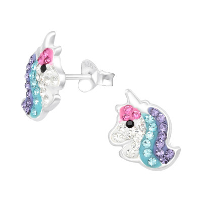 Children's Silver Unicorn Ear Studs with Crystal