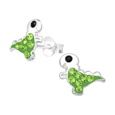 Children's Silver Dinosaur Ear Studs with Crystal
