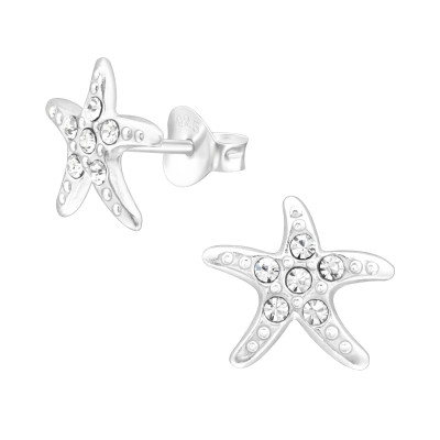 Children's Silver Starfish Ear Studs with Crystal