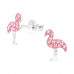 Children's Silver Flamingo Ear Studs with Crystal