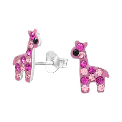 Children's Silver Giraffe Ear Studs with Crystal