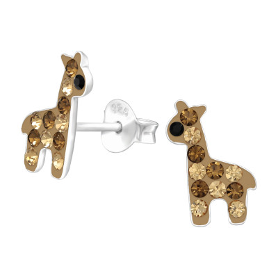 Children's Silver Giraffe Ear Studs with Crystals