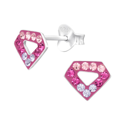 Children's Silver Diamond Ear Studs with Crystal