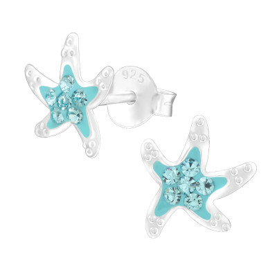 Children's Silver Starfish Ear Studs with Crystal