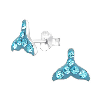 Children's Silver Whale's Tail Ear Studs with Crystal