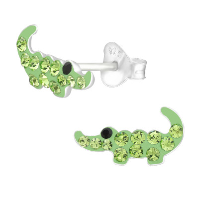 Children's Silver Crocodile Ear Studs with Crystal