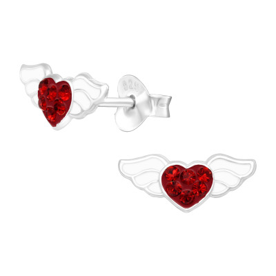 Children's Silver Heart Ear Studs with Crystal and Epoxy