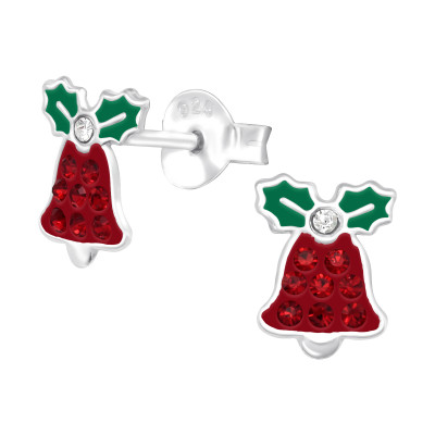 Children's Silver Bell Ear Studs with Crystal and Epoxy