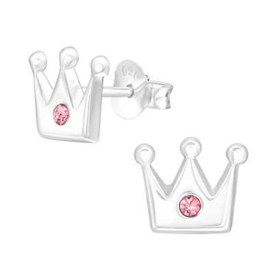 Children's Silver Crown Ear Studs with Crystal