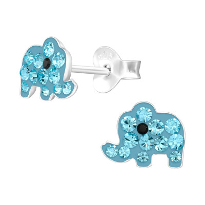 Children's Silver Elephant Ear Studs with Crystal