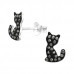 Children's Silver Cat Ear Studs with Crystal