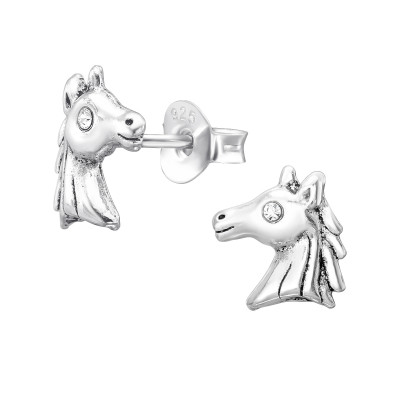 Children's Silver Unicorn Ear Studs with Crystal