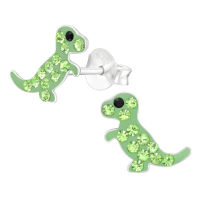 Children's Silver Dinosaur Ear Studs with Crystal